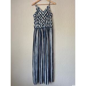 Lou & Grey🌿Women Size Large  Maxi Dress Blue White Striped Sleeveless Casual